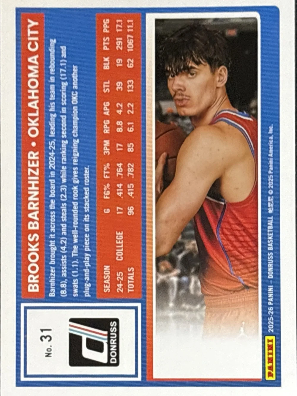 Panini Donruss Brooks Barnhizer Rated Rookie Card